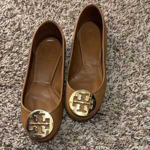 Tory Burch Women's Tan Leather Logo Ballet Flats